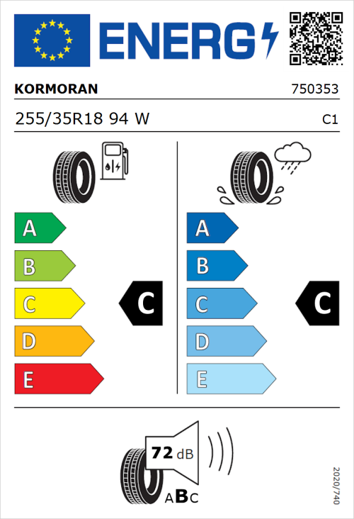 Tyre Label for Kormoran Ultra High Performance 255/35R18 94W