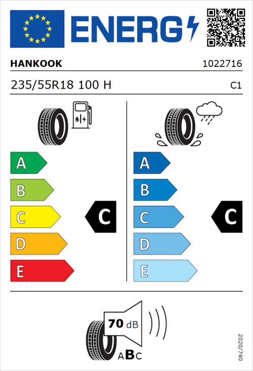 Tyre Label for Hankook Dynapro HP2 (RA33) 235/55R18 100H