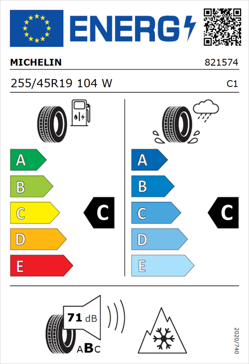Tyre Label for Michelin Pilot Alpin PA4 255/45R19 104W