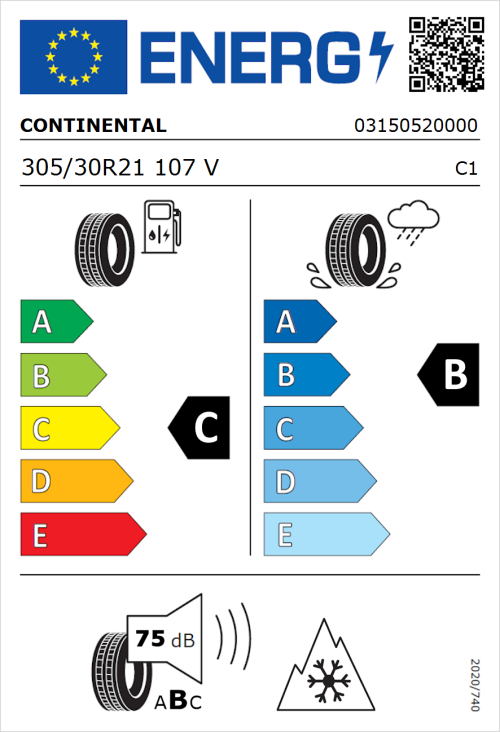 Tyre Label for Continental WinterContact TS 860 S 305/30R21 107V