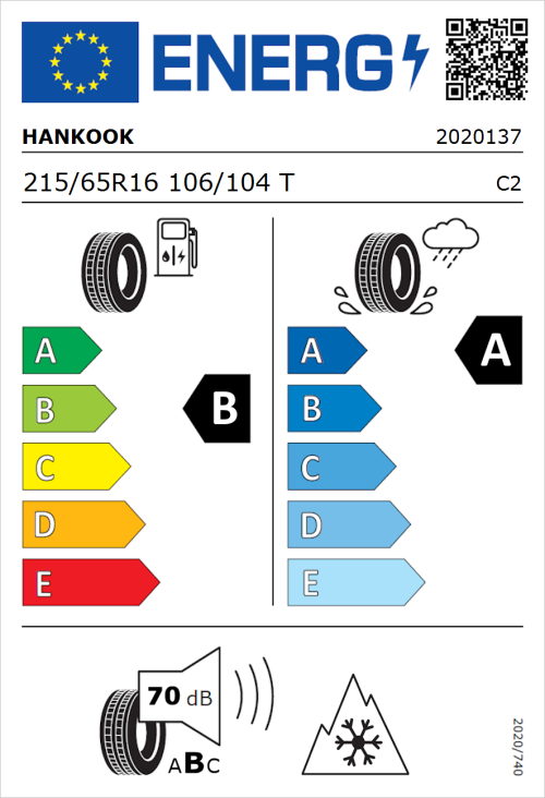Tyre Label for Hankook Radial RA28 215/65R16 106/104T